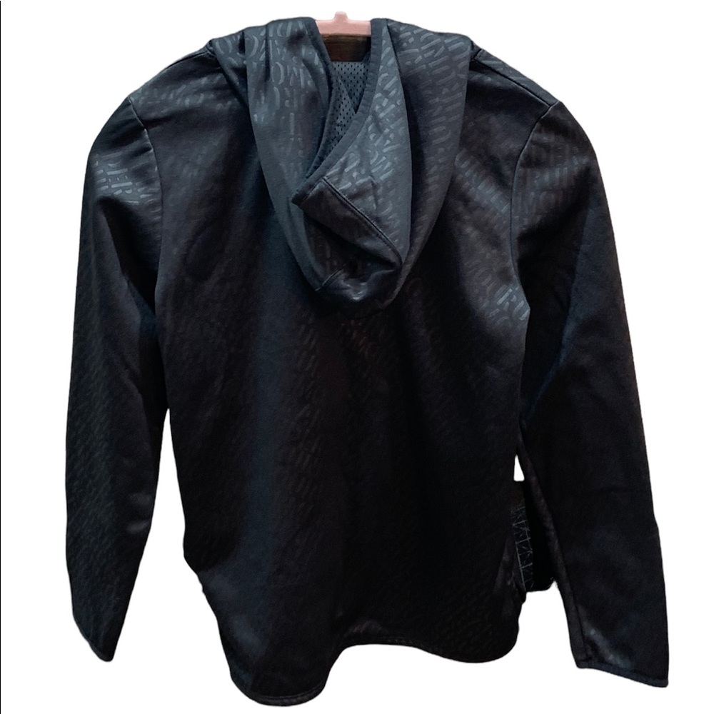 Under Armour Boys Black Printed Hoodie White Logo Loose Fit Sweatshirt YLG L - Picture 2 of 5